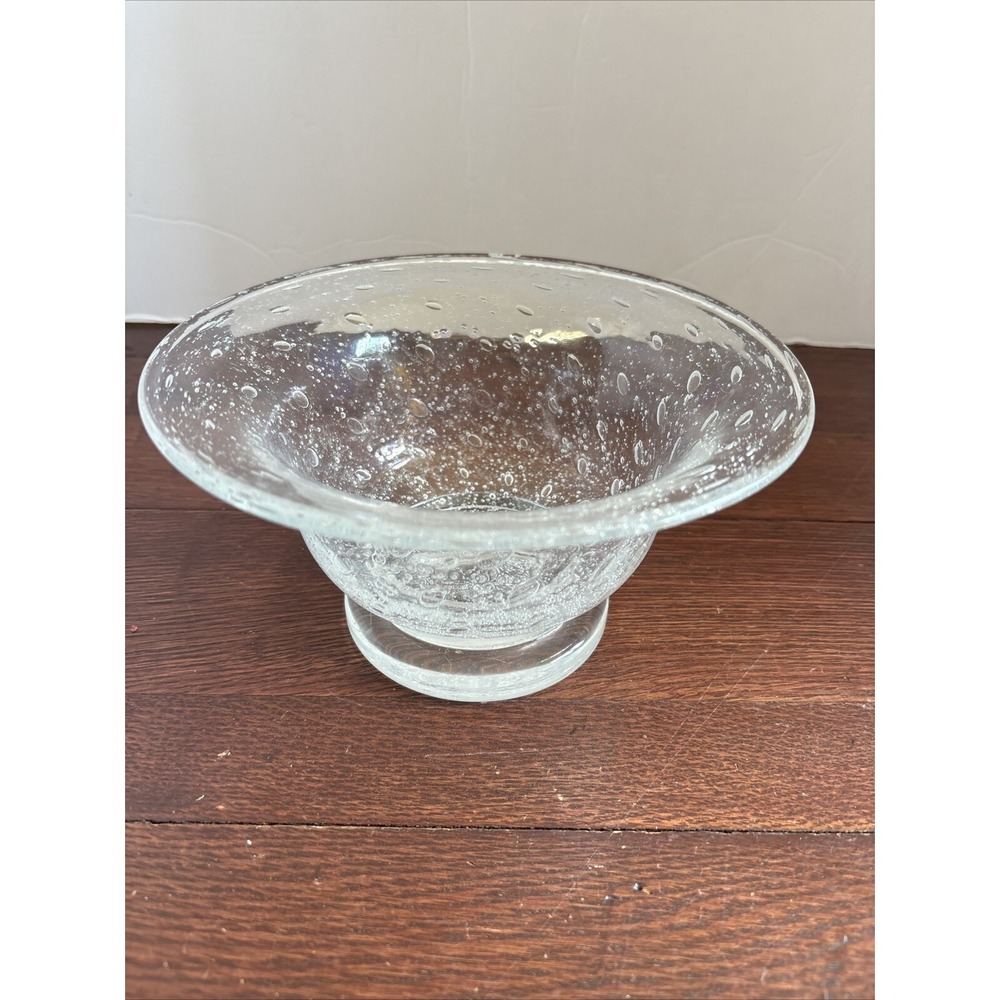 Southern Living at Home Clear Bubble Glass Footed Bowl Candle Holder Handblown